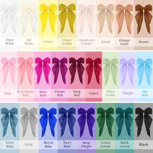 Mimorou 25 Pcs Satin Hair Bows Bulk Silky Big Hair Bows for Women Oversized Long Tail Ribbons Large Knot Clips Barrettes for Holiday Gifts(Plain)