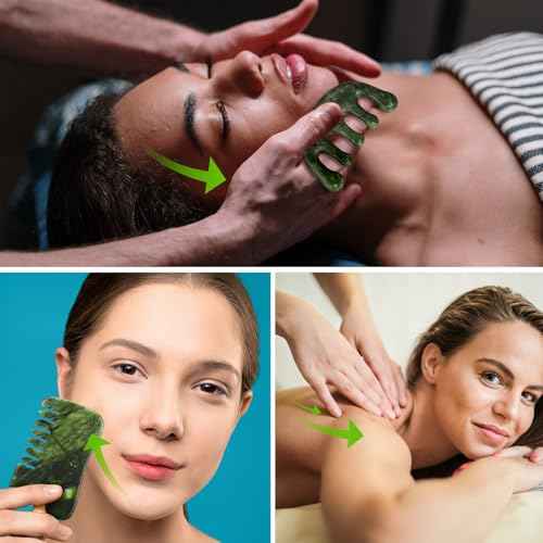 BBTO 2 Pcs Jade Comb for Scalp Massage Gua sha Comb for Head Body spa Hair Multifunctional Handheld Massage Tools (Classic, Natural)