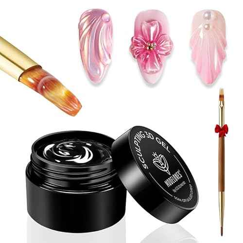 modelones 3D Nail Gel Kit, Gel Nail Art 3D Sculpting Gel with Nails Art Brushes for Chrome Powder for Nails and Rhinestones for DIY at Home & Salon, 9g No Wipe Needed