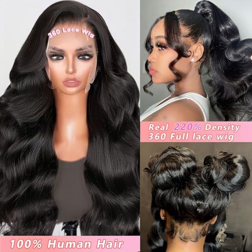 360 Lace Front Wigs Human Hair Body Wave 220 Density HD Full Lace Front Wigs Human Hair Pre Plucked For Women Natural Hairline With Baby Hair (220 Density 360 Wig, 20 Inch)