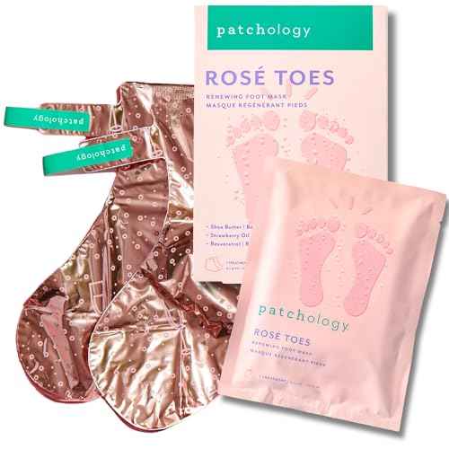 Patchology Ros? Toes Moisturizing Foot Mask ? Shea Butter & Strawberry Scented Booties for Dry, Cracked Feet, Disposable Spa Socks with Resveratrol for Soothing Foot Care, Self-Care Essentials