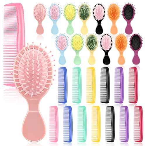 HOFASON 28 Pieces Bulk Mini Wet Hair Brush & Mini Combs Set for Kids Girls Women, Bridesmaid Gifts, Spa Party Supplies, Summer Stuff, 14 Travel Small Brush for Hair 14 Fine Wide Hair Combs for Boy Men