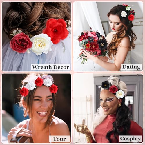 36 Pack Flower Hair Clips Rose Floral Hair Accessories for Women Boho Bride Claw Clip Side Hair Clip Hairpin Brooch Pin Headpiece for Girls Wedding Halloween Hairstyles