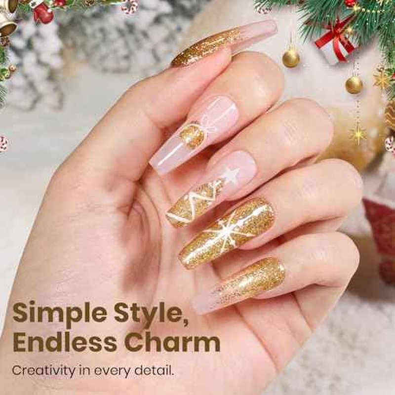 Beetles Gold Gel Nail Polish ? Starlit Gold Sparkling Glitter Reflective Purple Gel Polish 15ml UV/LED Soak Off Long Lasting Christmas Nail Art Home DIY Salon