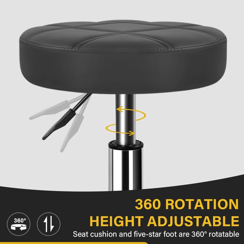 WKWKER Round Rolling Stool with Footrest PU Leather Height Adjustable 360° Swivel Stool with Wheels Office Chair Home Drafting Work Studio Shop SPA Salon Small (Grey)
