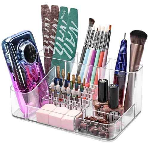 CGBE Nail Drill Holder, 28 Holes Transparent Acrylic Nail Drill Bits Holder, Professional Nail Tools Organizer and Storage Box Case