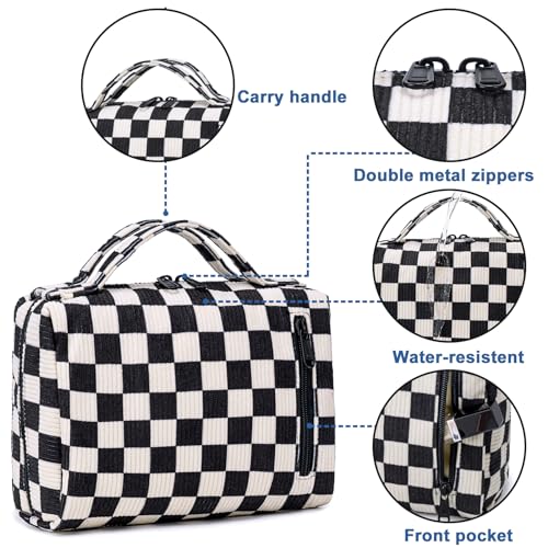 Bluboon Makeup Bag Zipper Pouch Travel Portable Cosmetic Bag Organizer for Women and Girls(Corduroy Checkered)