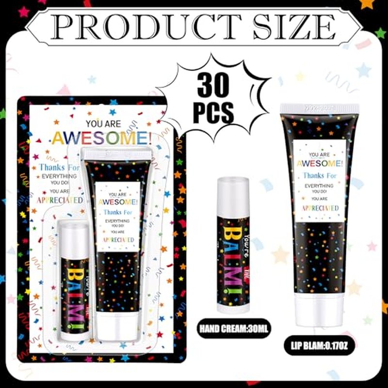 30 Pack Christmas Lip Balm Hand Cream Gift Bulk Staff Employee Appreciation Team Thank You Gift You're Awesome Xmas Appreciation Party Favor Christmas Stocking Stuffers for Women Men