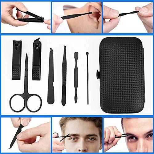 7pcs Manicure Set, Nail Clippers Kit, Stainless Steel Manicure Kit, Nail Clipping Tools Portable Travel Grooming Kit, The Best Gift with Luxurious Case (Black-7)