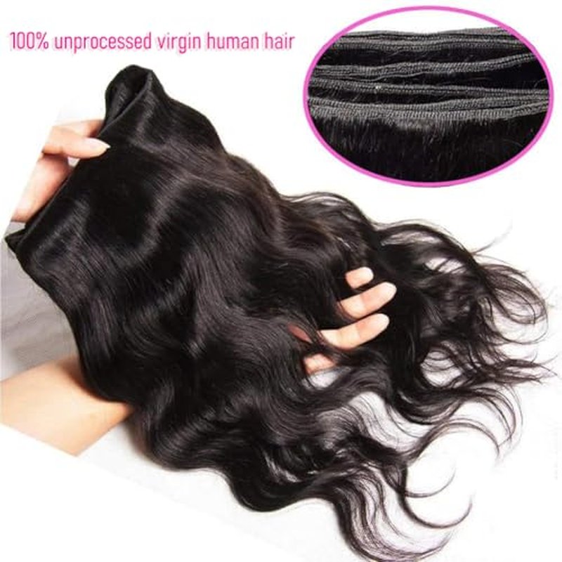 CHEEON Body Wave Bundles Human Hair 16 18 20 Inch Human Hair Bundles 12A Grade Unprocessed Brazilian Virgin Hair Extensions 3 Bundles Deal Natural Black