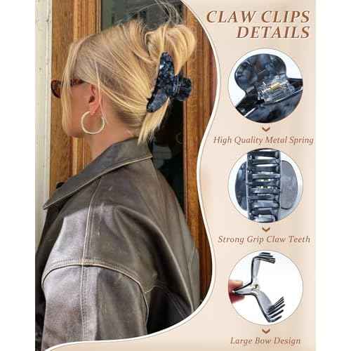 Lourny Acrylic Hair Clips for Women, 4.1 Inch Large Claw Clips for Hair Lightweight 4 PCS Non-Slip Cute Jaw Clips(Pink+White+Gray+Black)