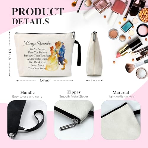 You Are Braver Stronger Funny Canvas Zipper Makeup Bag, Travel Accessories Storage Toiletries Bag, Beauty Beast Inspired Gifts, Gifts for Beauty Beast Movie Fans Daughter Sister Friend