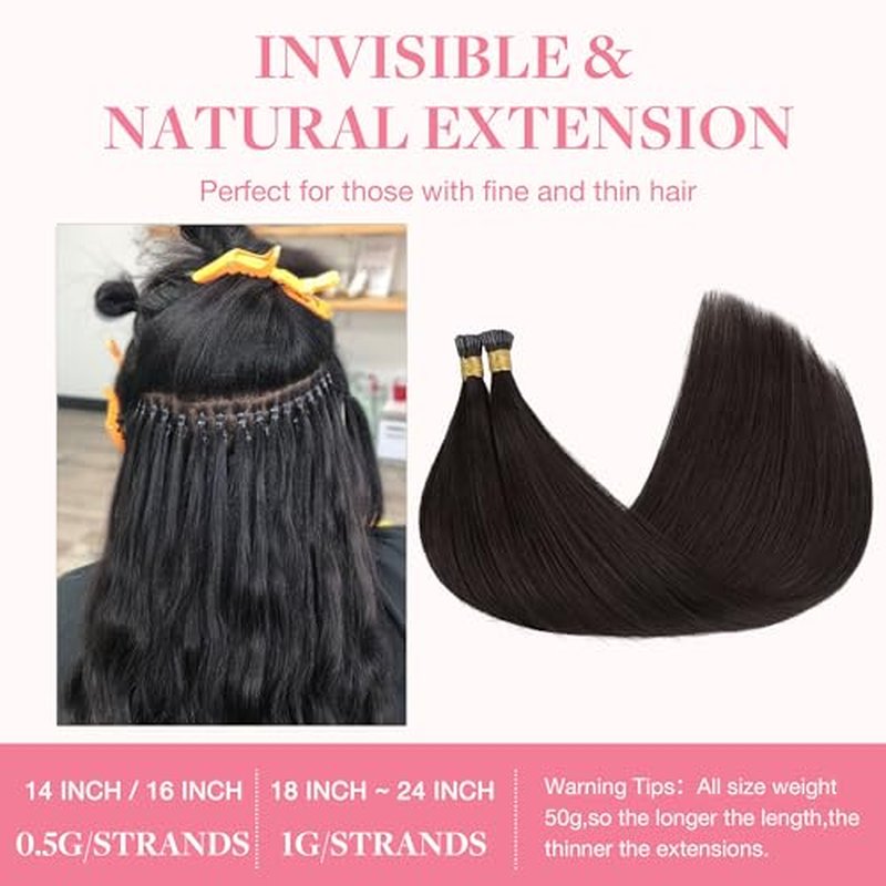GOO GOO GOOGOO I Tip Hair Extensions Human Hair 50g 100 Strands Natural Looking Itip Extensions Dark Brown 16inch