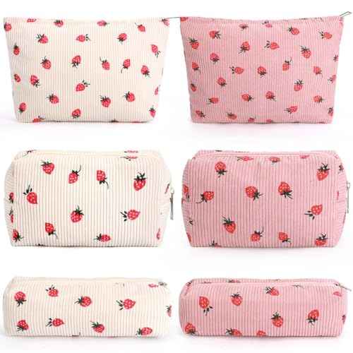 EIMMBD Makeup Bags 6 Pieces Set Large Capacity Cosmetic Bag Travel Toiletry Bag Organizer Cute Strawberry Makeup Bag Pouch Storage Bag for Women