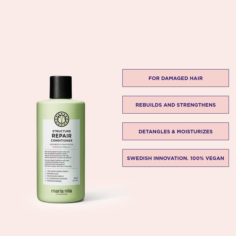Maria Nila Structure Repair, Strengthening & Nourishing Conditioner For Damaged & Chemically Treated Hair, Algae Extract Rebuilds, Revitalizes & Repairs Hair, 10.1 Fl Oz