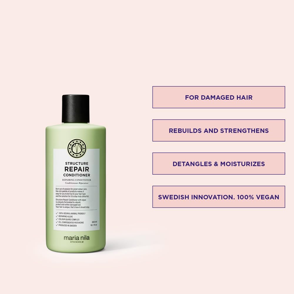 Maria Nila Structure Repair, Strengthening & Nourishing Conditioner For Damaged & Chemically Treated Hair, Algae Extract Rebuilds, Revitalizes & Repairs Hair, 10.1 Fl Oz