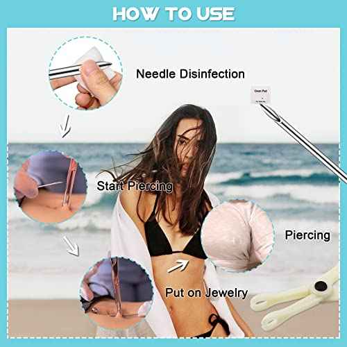 WZPB Nipple Piercing Kit for Women, 22Pcs Nipple Piercing Kit with 6 Pieces Nipple Piercing Rings Nipple Needle Kit Piercing Jewelry Barbell Heart Curved Shape Rings Barbell Piercing Clamps Needles
