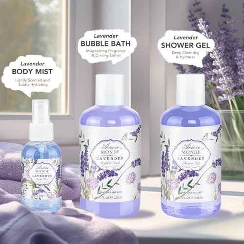 Lavender & Jasmine Scented Spa Gift Set for Women, Includes Body Lotion, Shower Gel, Salts, Bubble Bath, Body Mist, Soap, Bath Bombs