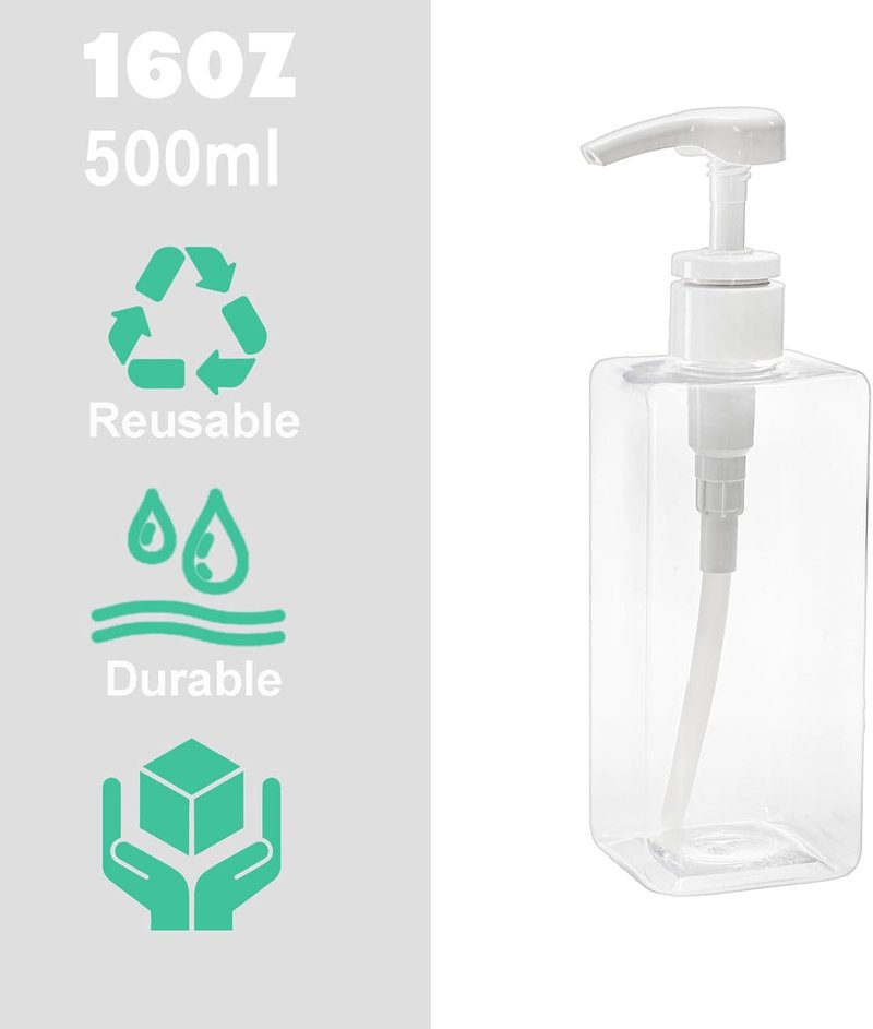 Okllen 16 Oz Plastic Pump Bottles - 12 Pack Clear Refillable Soap Dispensers for Shampoo, Lotion & Cleaning Products