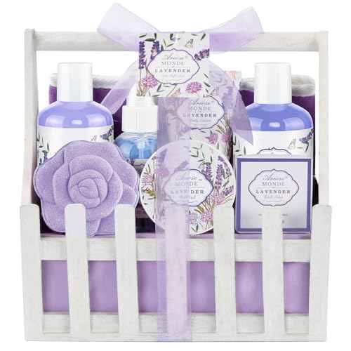 Lavender & Jasmine Scented Spa Gift Set for Women, Includes Body Lotion, Shower Gel, Salts, Bubble Bath, Body Mist, Soap, Bath Bombs