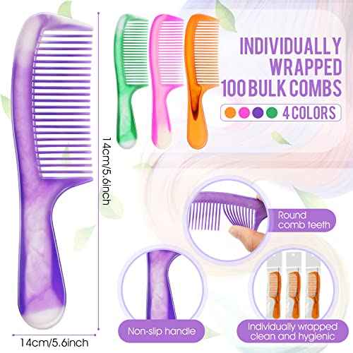 Nuogo 100 Pcs Colorful Hair Combs Bulk for Homeless Disposable Individually Wrapped Thanksgiving Pocket Combs for Women Men Hotel Shelter Homeless Supplies Charity Church Gifts(Stylish Style)