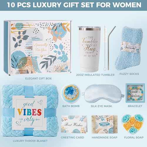 Birthday Gifts Basket for Women,Get Well Soon Thinking of You Gifts Relaxing Spa Gifts Self Care Package Box w/ Luxury Blanket,Unique Mothers Day Gifts for Mom Her Best Friend Sister Wife Grandma