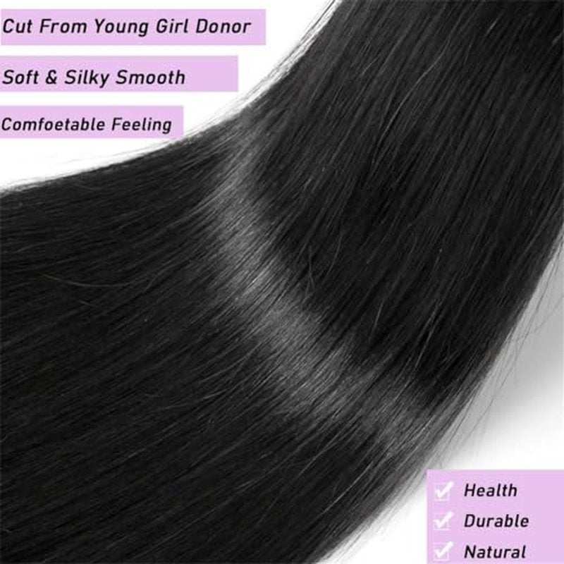 Beautymoon Human Hair Bundles Straight 10 12 14 Inch 3 Bundles Human Hair 100% Unprocessed Brazilian Virgin Straight Hair Bundles Weave Remy Human Hair Extensions Natural Black Color