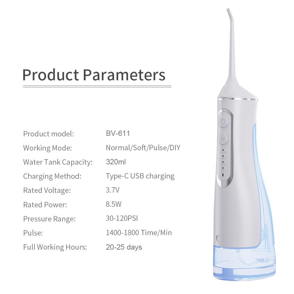 AURAVO Portable Cordless Water Flosser – 320ml Oral Irrigator for Teeth Cleaning | USB Rechargeable, IPX7 Waterproof, 1400–1800 Pulses/Min | Travel-Friendly Dental Floss Device for Braces & Gums