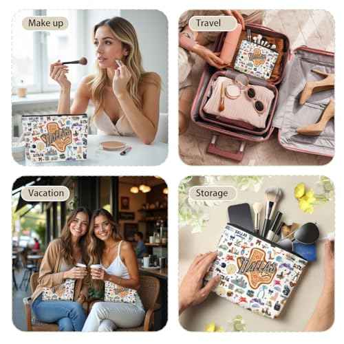 4PCS Dallas Themed Makeup Bag - Dallas Souvenirs Gift for Women, Best Friend, Sister - Travel Friendly Cosmetic Bag, Birthday Christmas Gifts