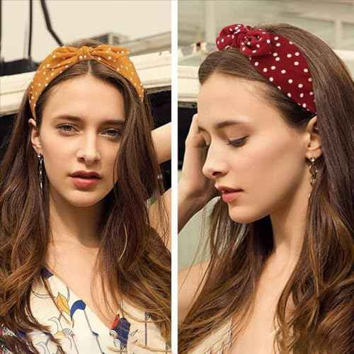 6pcs/set Polka Dot Bow Headbands Vintage Retro Bunny Ears Hair Hoop Wide Knot Style Hairband Fashion and Versatile Hair Accessories for Women Girl