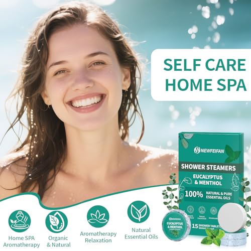 Shower Steamers Aromatherapy 15 Pack Christmas Stocking Stuffers for Teen Girls Women Men Organic Eucalyptus & Menthol Essential Oil, Spa Relaxing White Elephant Gifts, Travel Essentials Aromatherapy