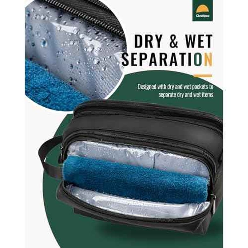 Toiletry Bag for Men - Travel Toiletries Organizer Dopp Kit Water Resistant Shaving Bag for Toiletry Accessories, Lightweight Cosmetic Bags with Zippers, Bathroom Essentials (Black)