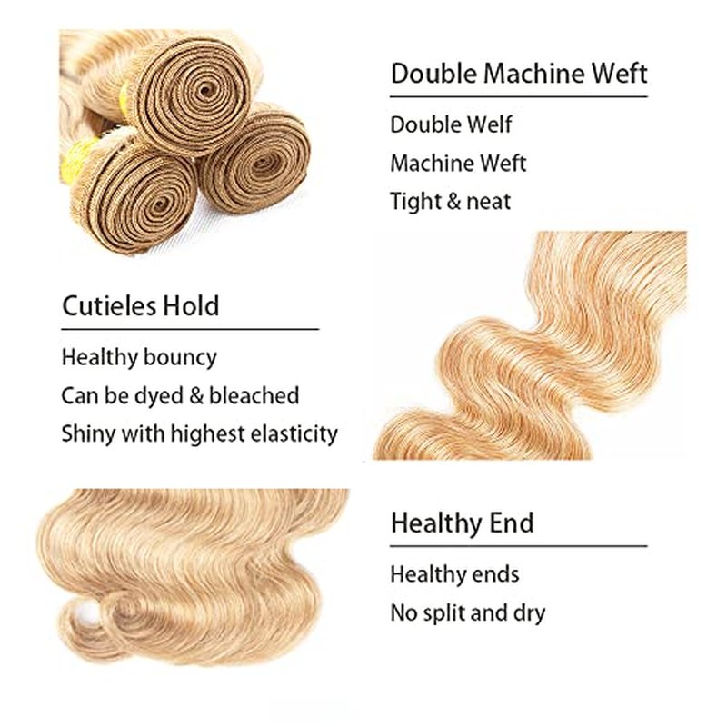 Honey Blonde Bundles Human Hair 613 Body Wave Bundle Blonde Body Wave Bundle 14 14 14 inch P27/613 Human Hair Bundles
