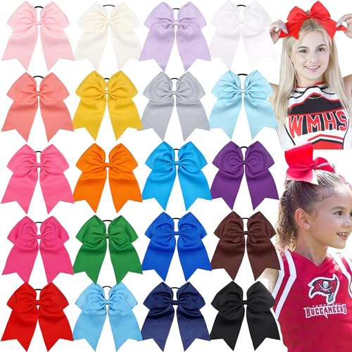 JOYOYO 20Pcs 8" Large Cheer Bows for Girls Ponytail Holder Grosgrain Ribbon Cheerleading Bows Elastic Hair Tie Bands for Baby Girls School College Teens Senior Cheerleader