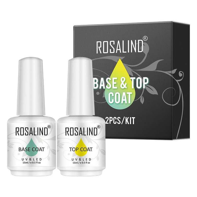 ROSALIND 2 PCS Gel Top Coat and Base Coat Set Soak Off Clear Base Top Gel Nail Polish for U V Light Cure Nail Polish Gel Polish Set