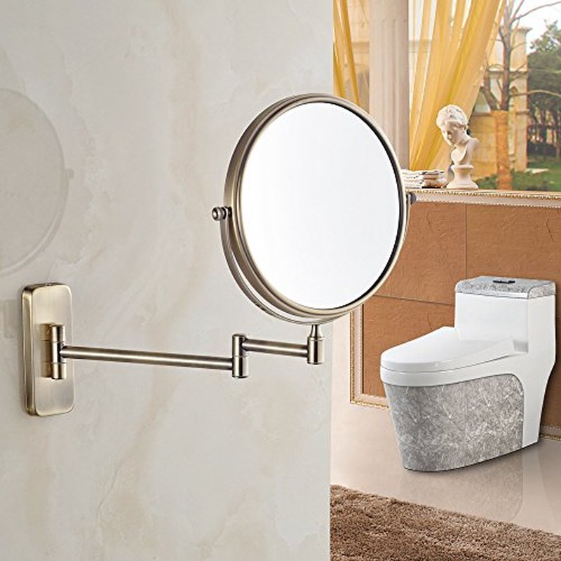 GURUN 8-Inch Double-Sided Wall Mount Makeup Mirrors with 10x Magnification Bathroom Mirror for Hotel Antique Satin Brass Finished M1406K(8in,10X)