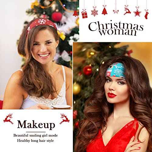MTLEE 12 Pcs Christmas Stretchy Headbands for Women Christmas Hair Accessories Non Slip Head Wrap for Women(Classic Pattern)