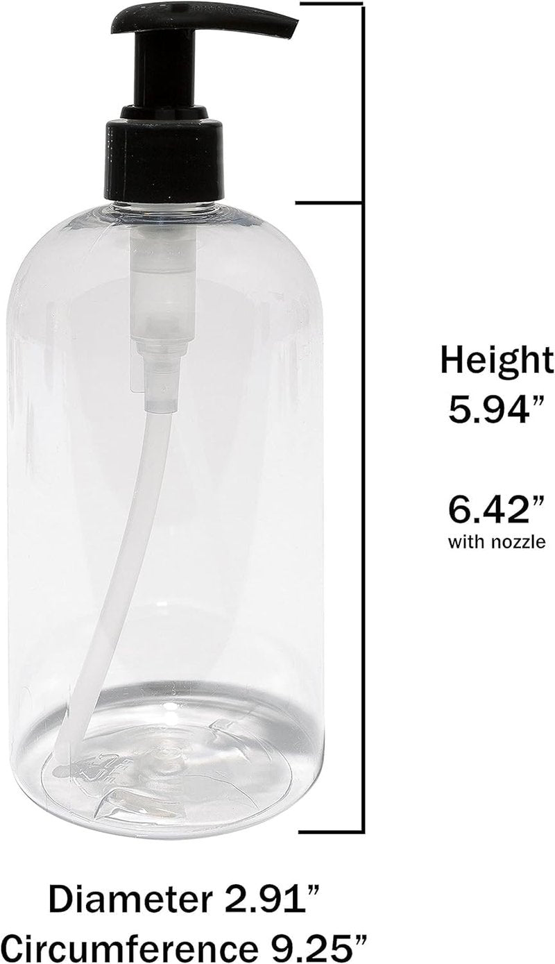 Baire Bottles 16 oz Empty Refillable Plastic Pump Bottles Dispenser for Thick Products 6 Pk, PET BPA Free, Refillable Shampoo Lotion Soap Labels USA (Amber/Brown, White Lotion Pumps, Floral Labels)