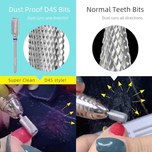 Safety Nail Drill Bits, 13mm Barrel Dust Proof D4S Cut Nail Bit, Right-handed 3/32 Carbide Drill Bits for Nails, Electric Manicure Drills Removal Gel,M