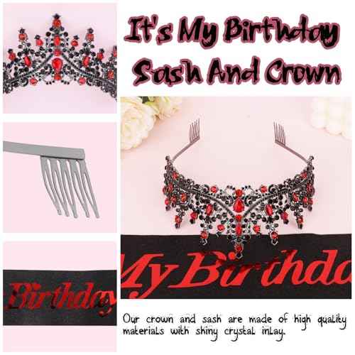 CURASA Birthday Sash and Crown for Women - Black Its My Birthday Tiara - Princess Crown Adult Party Decoration Favors Gifts