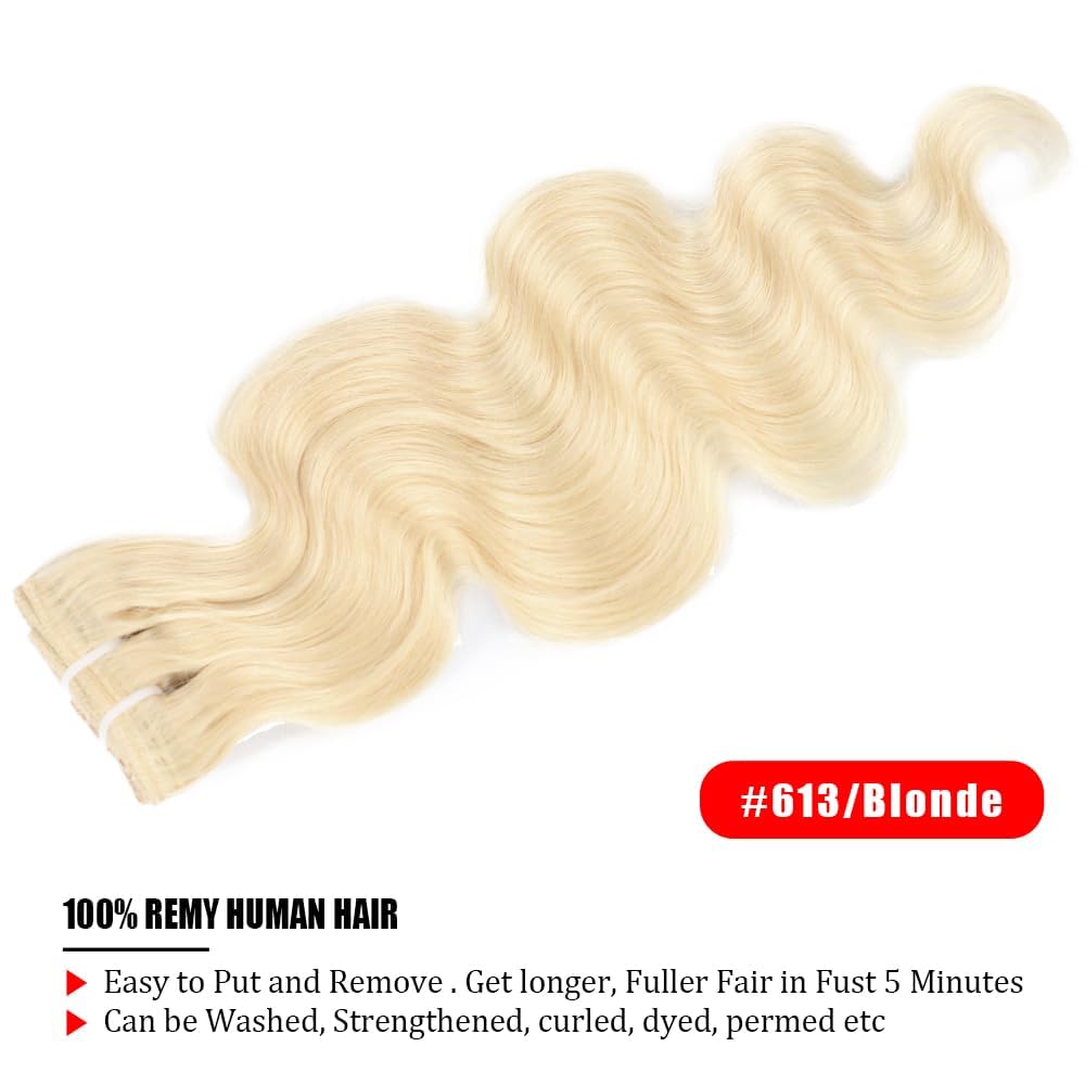 Real Human Hair Clip-In Extensions - 16 Inch Blonde Body Wave | 100% Brazilian Remy, 8pcs, 100g