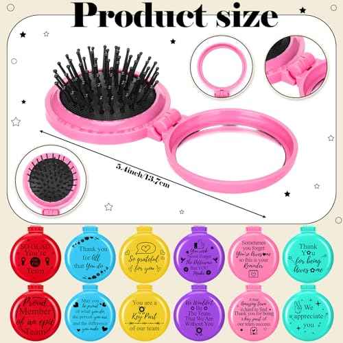 Thyle 12 Pcs Christmas Team Appreciation Gifts for Employee Inspirational Folding Travel Hairbrush with Mirror Bulk Handheld Mirror Hair Brush Thank You Gift for Xmas Women Coworker Staff Nurse