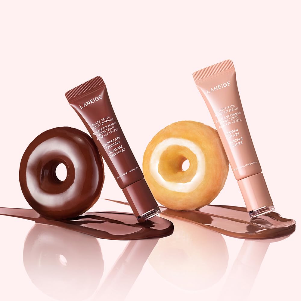 LANEIGE Winter Glaze Craze Duo: Serum-Infused Lip Tints for Plumping Hydration & Shine in Sugar Glaze and Chocolate Frosting Donut Shades