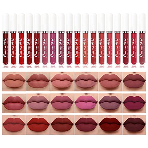 BONNIE CHOICE 18Pcs Matte Liquid Lipstick Set, Waterproof Long Lasting Non-Stick Cup Nude Lipstick Dark Red Lipstick for Women 24 Hour High Pigmented Lip Gloss Set Christmas Day Gifts for Women