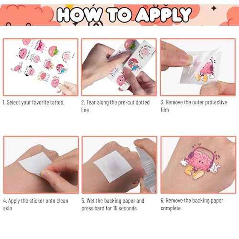 96PCS Cute Brain Temporary Tattoos Themed Birthday Party Favors Decorations Supplies Funny Human Anatomy Body Part Tattoo Stickers Gifts for Boys Girls Kids School Classroom Prizes Carnival Christmas
