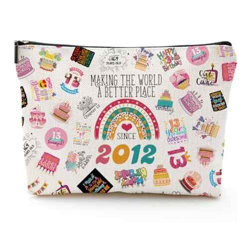 13 Year Old Girl Gifts Makeup Bag for Girls, Her, Teenage, Sister, Daughter, Granddaughter, Cute 2012 13th Birthday Decorations for Girls, Christmas, Cosmetic Travel Pouch