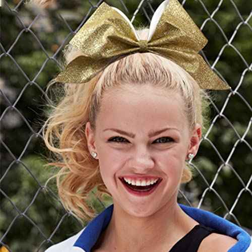16PCS 8" Large Glitter Cheer Bows for Cheerleaders, CN Sparkly Hair Bows with Elastic Hair Ties Accessories for Teens Girls Women Cheerleading Softball Competition Sports (Gold)