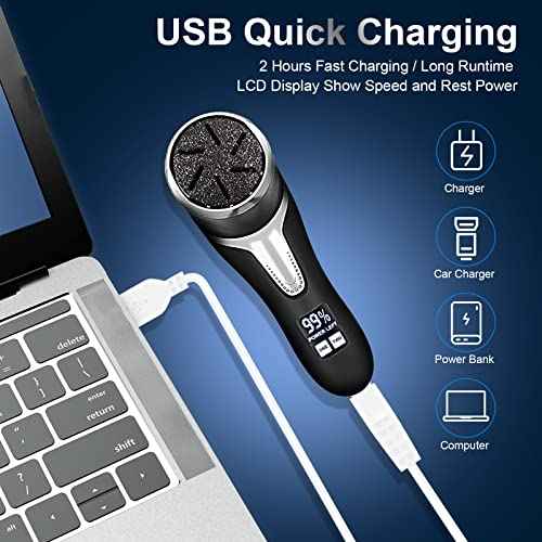 Electric Callus Remover for Feet (with Dander Vacuum), Portable Pedicure Kit Foot File Callus Remover, Rechargeable Waterproof Foot File for Foot Care Deadskin Remover with 9Head&LCD Display