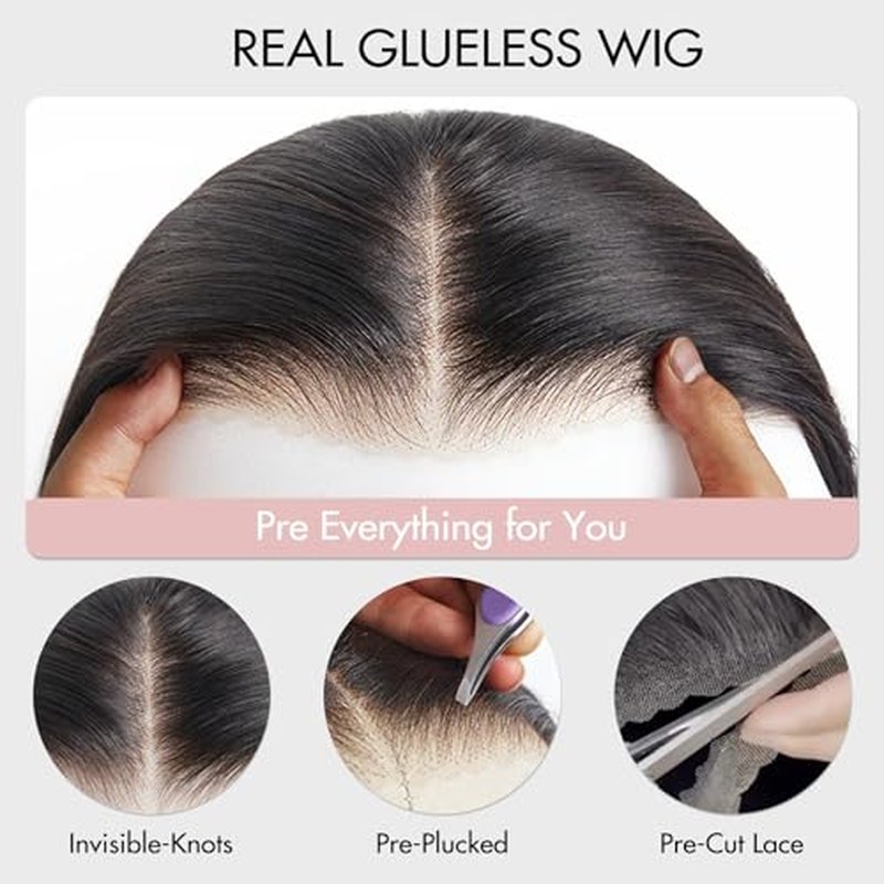 Bob Glueless Wigs Human Hair Pre Plucked Pre Cut 6x4 HD Transparent Lace Front Wigs Human Hair 150% Density Wear and Go Short Straight Wigs for Black Women No Glue 14 Inch