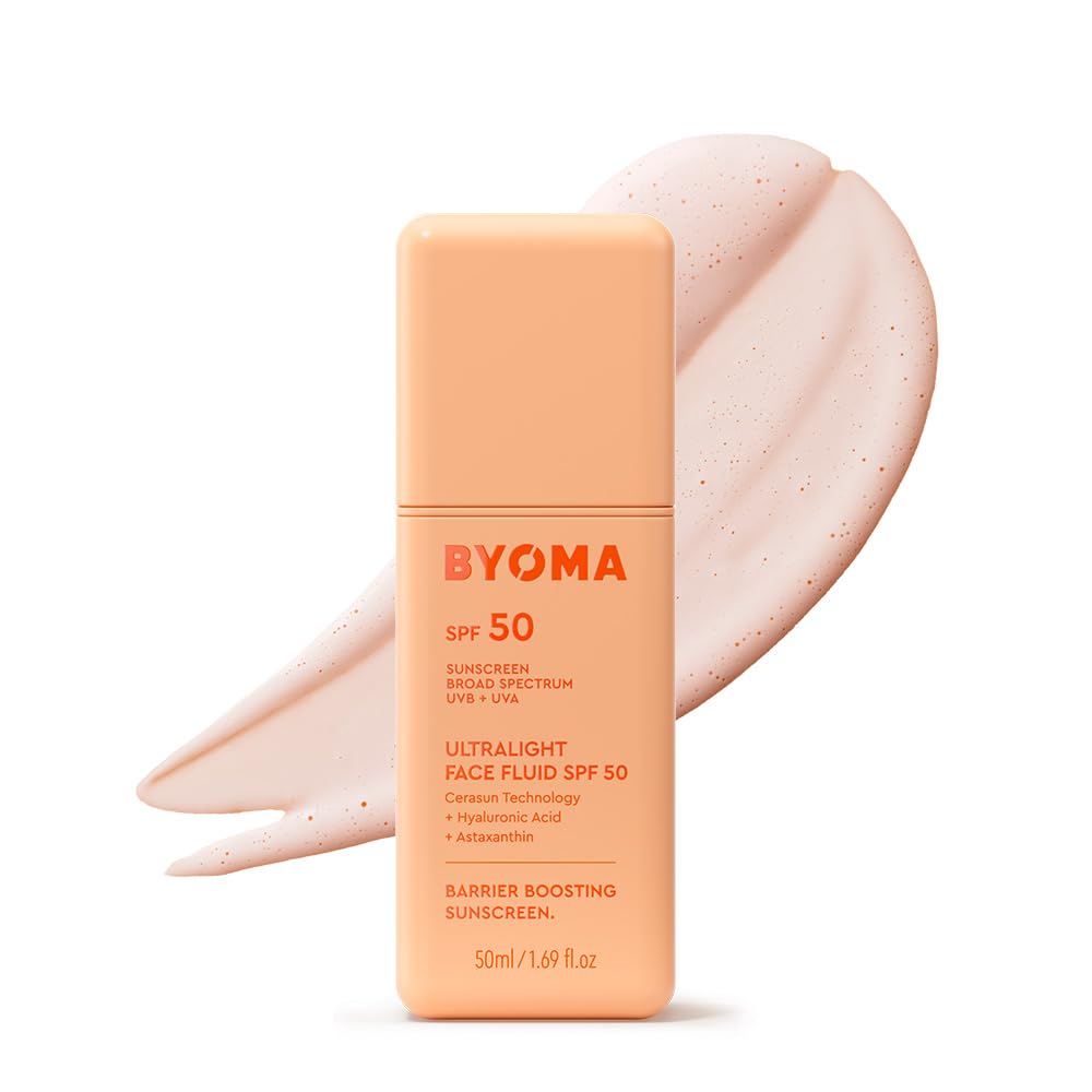 BYOMA SPF 50 Face Fluid - Ultra-Lightweight Facial Sunscreen for All Skin Tones - Luminous Glow, No White Cast - SPF Moisturizer Strengthens Skin Barrier - 1.69 fl.oz